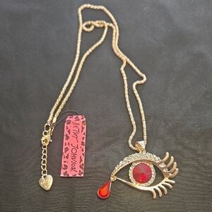 Betsey Johnson Gold Necklace with Red Eye Pendant